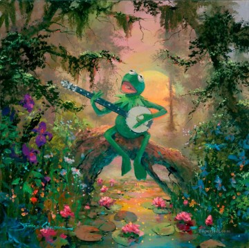 grenouille jouant de la guitare Animal facétieux Peinture à l'huile
